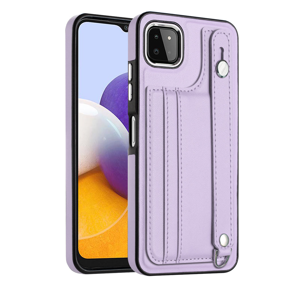 Til Samsung Galaxy A22 5G (EU-version) Kickstand-etui YB Læderbelægning Series-5-kortholder TPU-telefoncover Til Samsung Galaxy A22 5G (EU-version) Kickstand-etui YB Læderbelægning Series-5-kortholder TPU-telefoncover